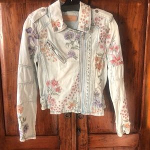 Blanc noir floral denim  moto jacket XS